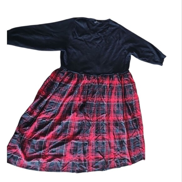 Torrid Plaid Challis to Knit Dress Plus Sz 2X Holiday Mini Dress NWOT Pockets - Picture 4 of 15